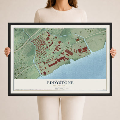 Map of Eddystone, Pennsylvania, 24 x 36 inch print in a black wood frame