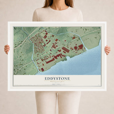 Map of Eddystone, Pennsylvania, 24 x 36 inch print in a white wood frame
