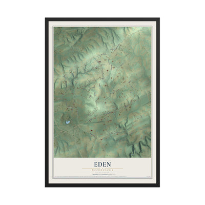 Map of Eden, Pennsylvania, 12 x 18 inch print in a black wood frame