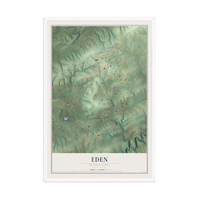 Map of Eden, Pennsylvania, 12 x 18 inch print in a white wood frame