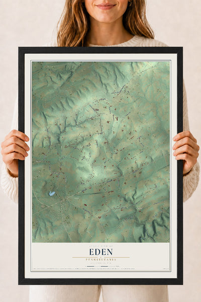 Map of Eden, Pennsylvania, 18 x 24 inch print in a black wood frame