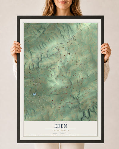 Map of Eden, Pennsylvania, 24 x 36 inch print in a black wood frame