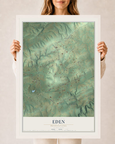 Map of Eden, Pennsylvania, 24 x 36 inch print in a white wood frame