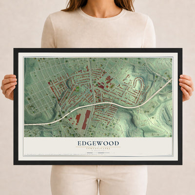 Map of Edgewood, Pennsylvania, 12 x 18 inch print in a black wood frame