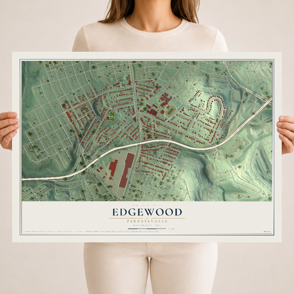 Map of Edgewood, Pennsylvania, 18 x 24 inch unframed archival matte print