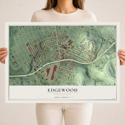Map of Edgewood, Pennsylvania, 18 x 24 inch unframed archival matte print