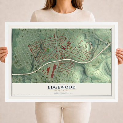 Map of Edgewood, Pennsylvania, 18 x 24 inch print in a white wood frame
