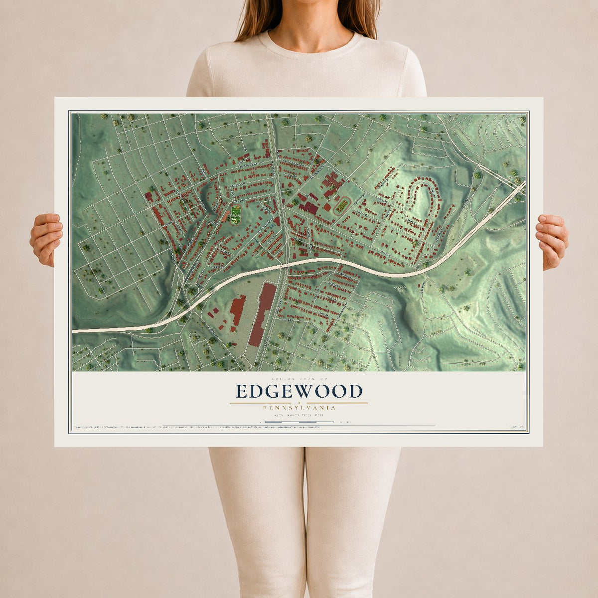 Map of Edgewood, Pennsylvania, 24 x 36 inch unframed archival matte print