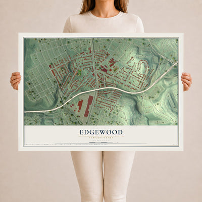 Map of Edgewood, Pennsylvania, 24 x 36 inch unframed archival matte print