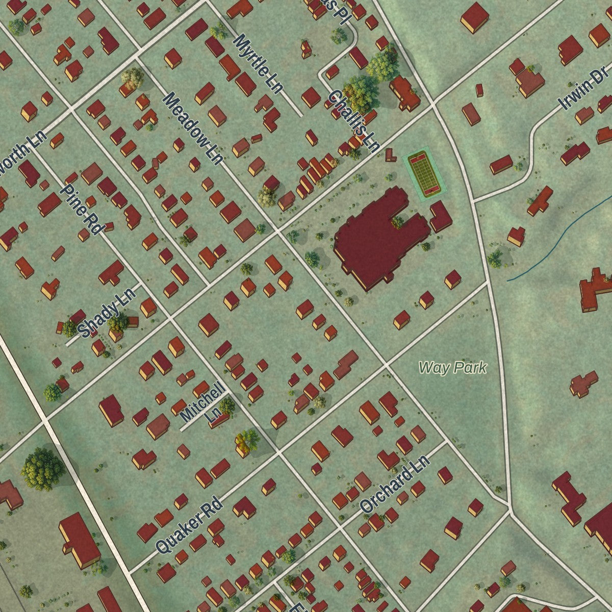 Close-up of the map of Edgeworth, Pennsylvania print showing street and building detail