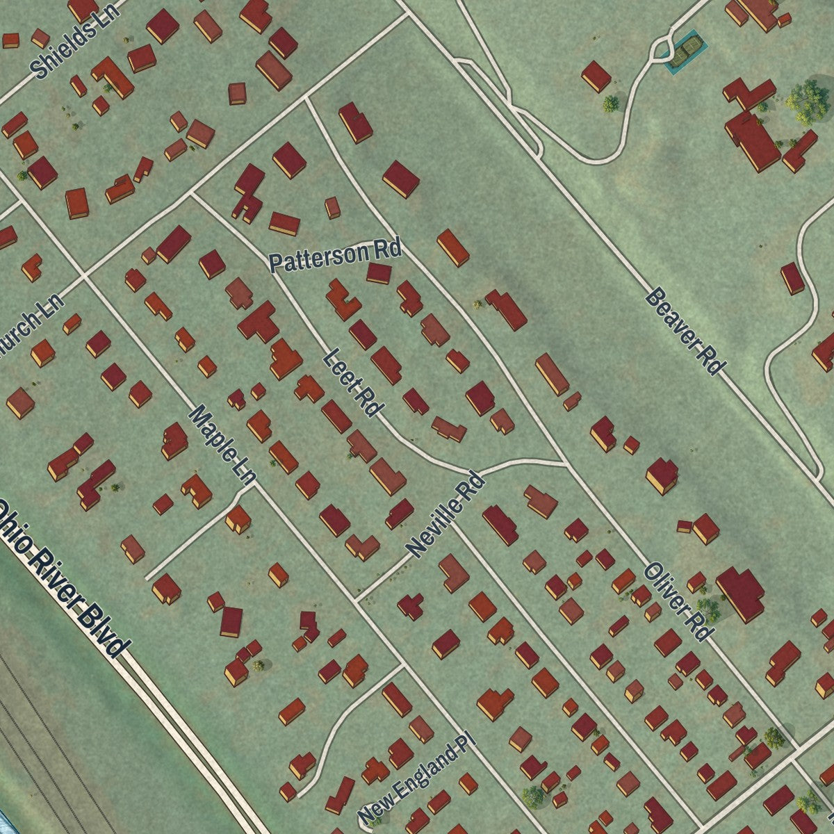 Second close-up of the map of Edgeworth, Pennsylvania print showing more streets and buildings