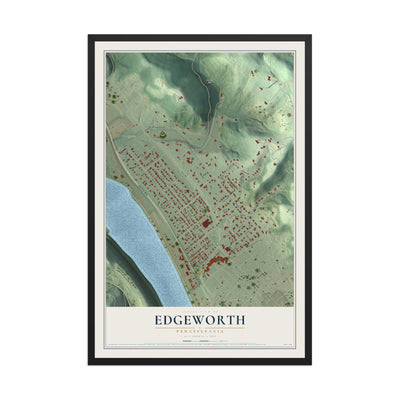 Map of Edgeworth, Pennsylvania, 12 x 18 inch print in a black wood frame