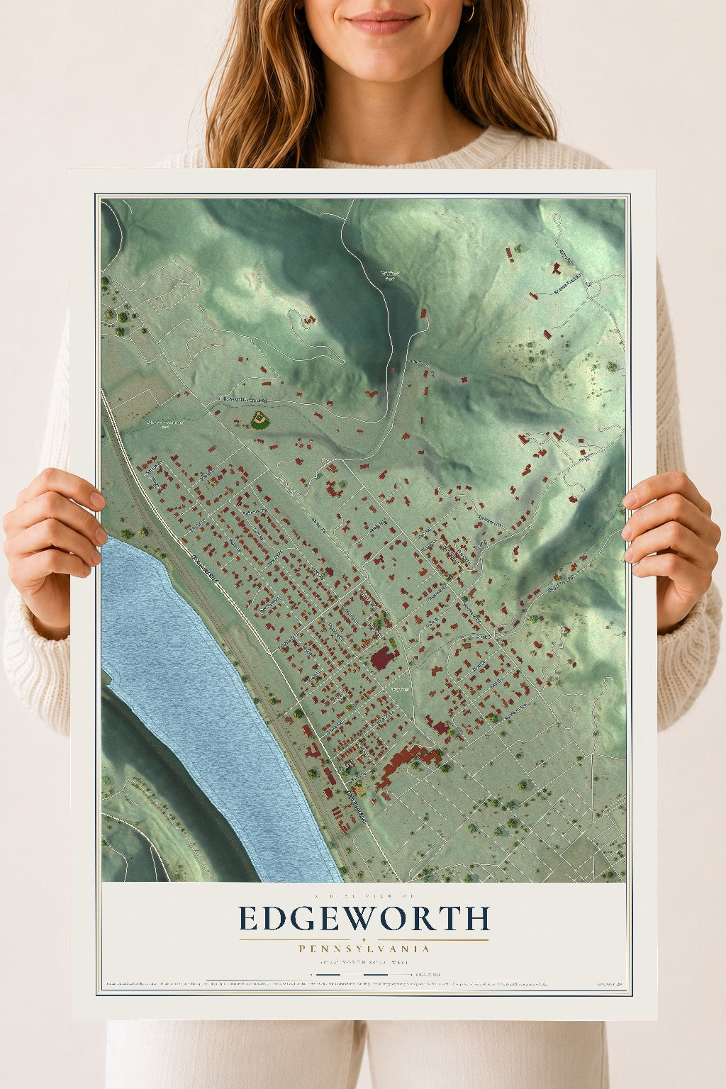 Map of Edgeworth, Pennsylvania, 18 x 24 inch unframed archival matte print