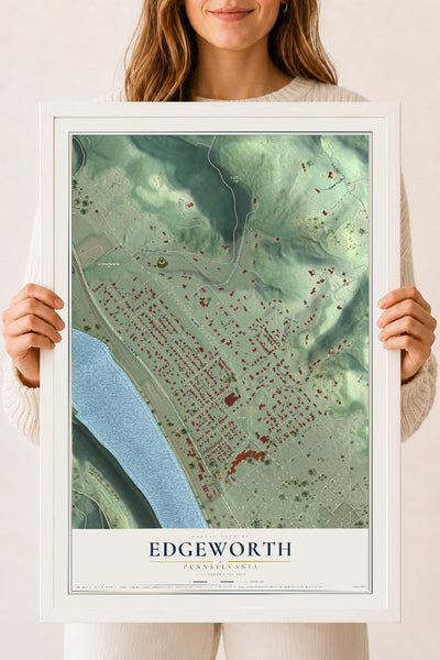 Map of Edgeworth, Pennsylvania, 18 x 24 inch print in a white wood frame