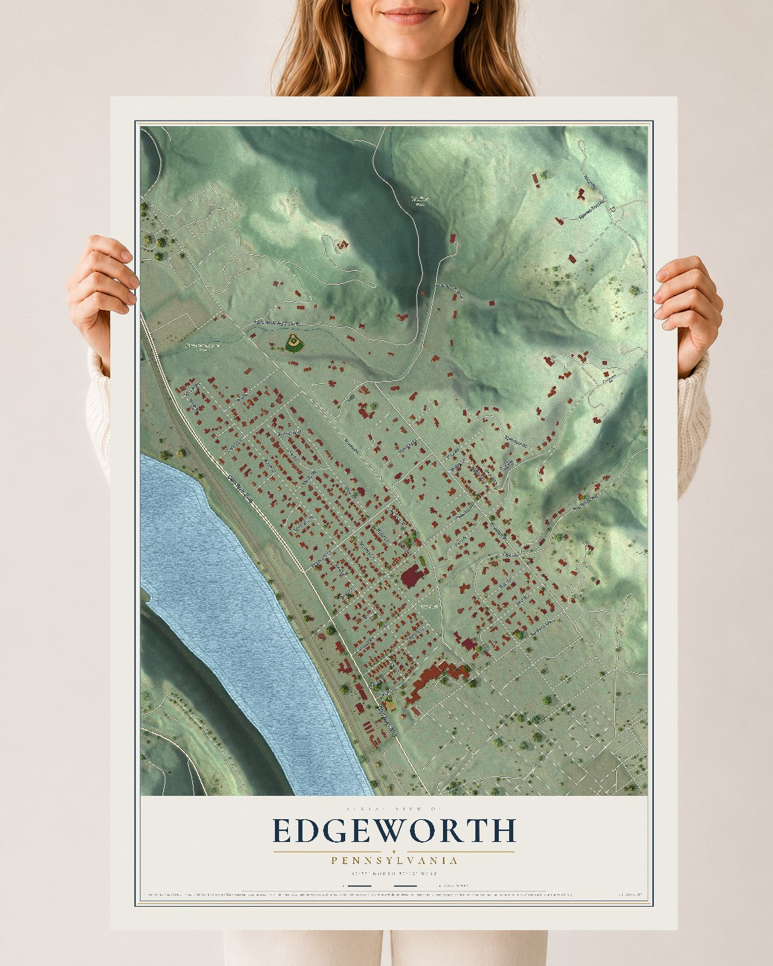 Map of Edgeworth, Pennsylvania, 24 x 36 inch unframed archival matte print