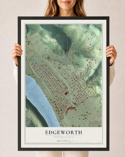 Map of Edgeworth, Pennsylvania, 24 x 36 inch print in a black wood frame