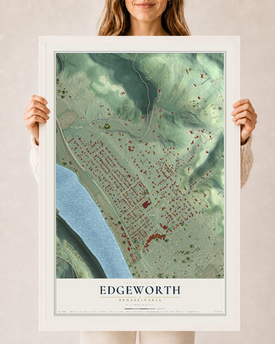 Map of Edgeworth, Pennsylvania, 24 x 36 inch print in a white wood frame