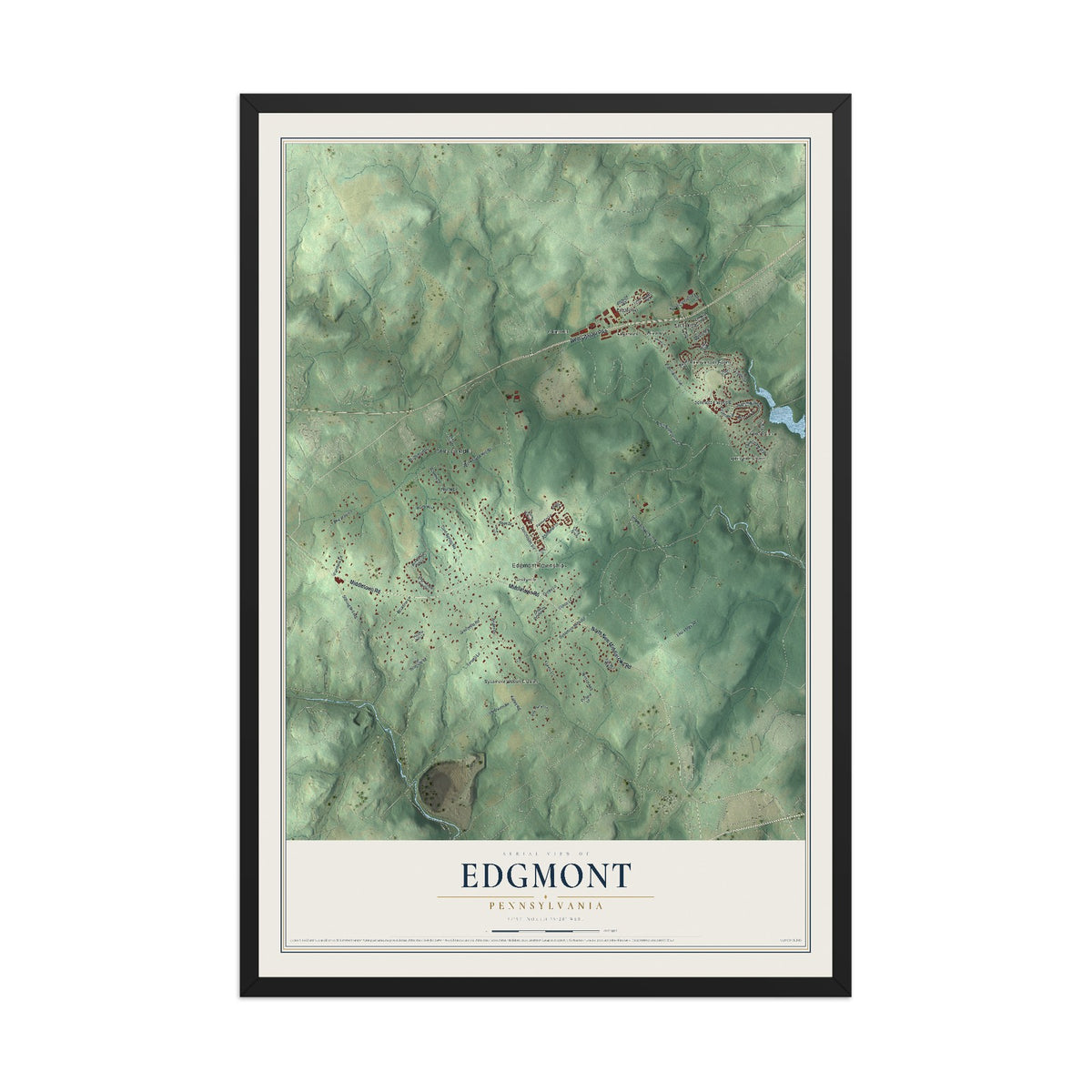 Map of Edgmont, Pennsylvania, 12 x 18 inch print in a black wood frame