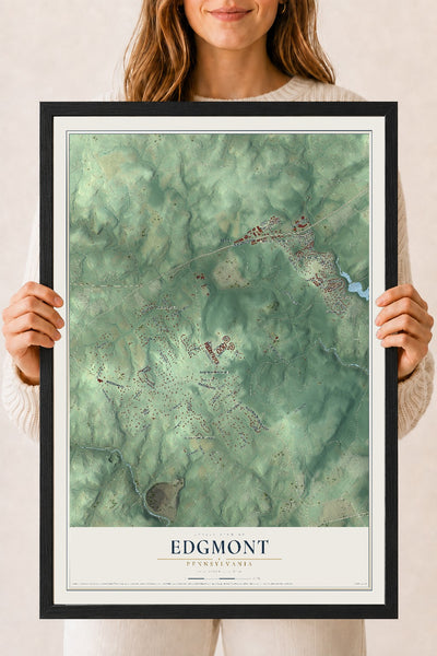 Map of Edgmont, Pennsylvania, 18 x 24 inch print in a black wood frame
