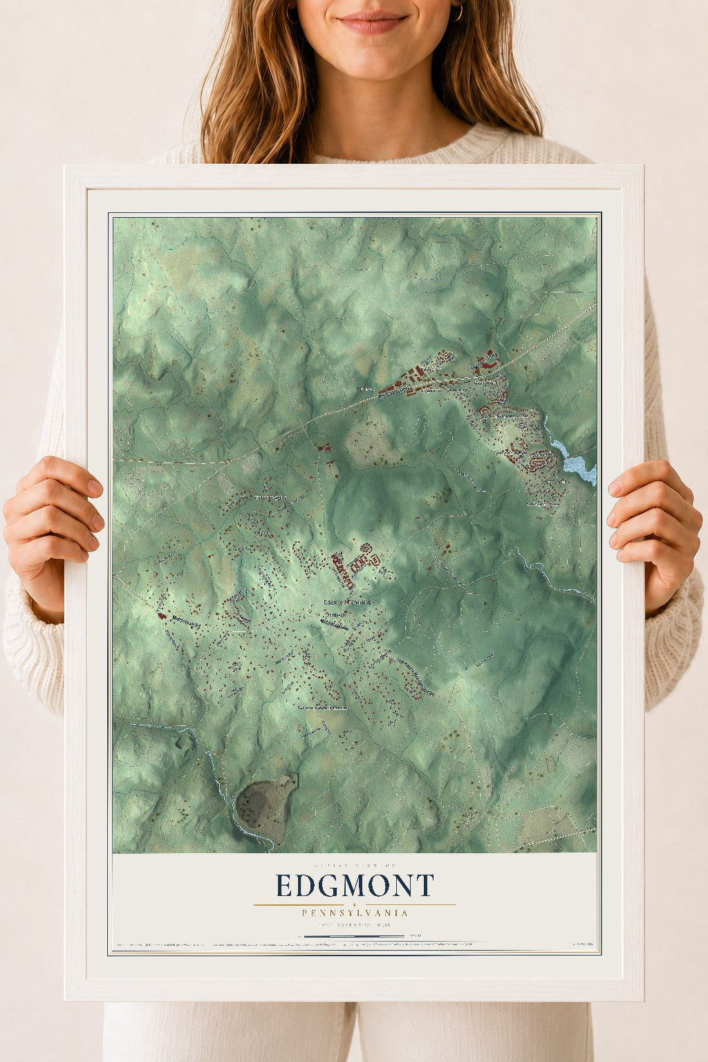 Map of Edgmont, Pennsylvania, 18 x 24 inch print in a white wood frame