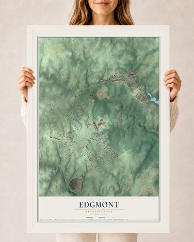 Map of Edgmont, Pennsylvania, 24 x 36 inch print in a white wood frame
