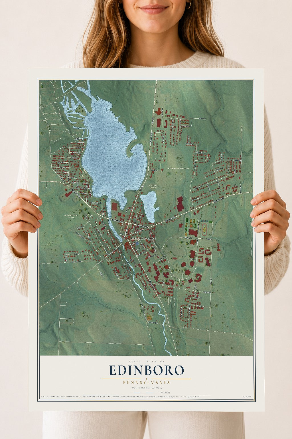 Map of Edinboro, Pennsylvania, 18 x 24 inch unframed archival matte print