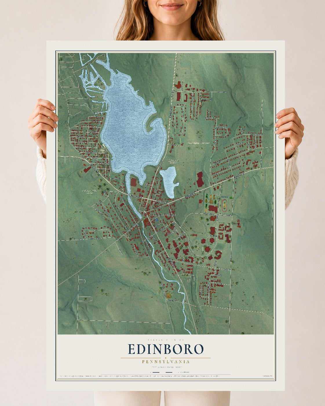 Map of Edinboro, Pennsylvania, 24 x 36 inch unframed archival matte print