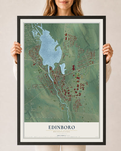 Map of Edinboro, Pennsylvania, 24 x 36 inch print in a black wood frame