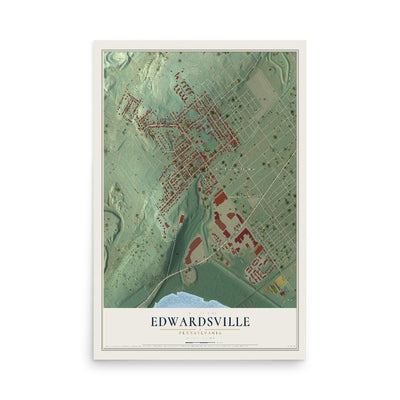 Map of Edwardsville, Pennsylvania, 12 x 18 inch unframed archival matte print