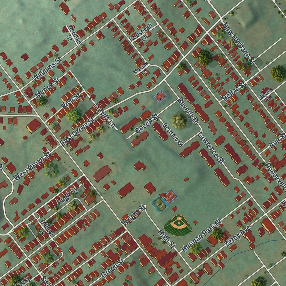 Close-up of the map of Edwardsville, Pennsylvania print showing street and building detail