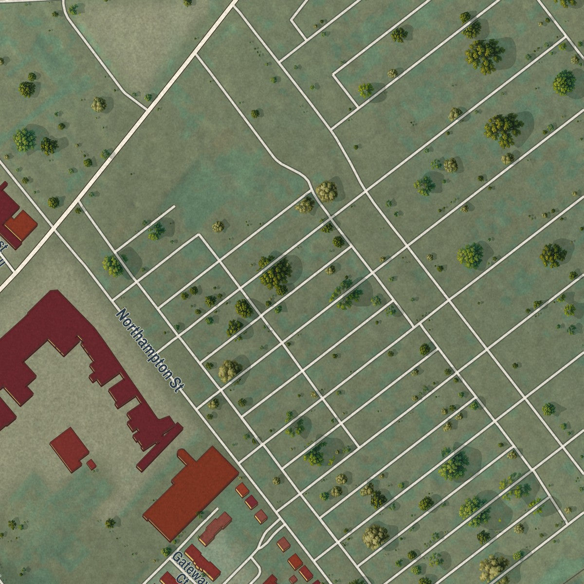 Second close-up of the map of Edwardsville, Pennsylvania print showing more streets and buildings