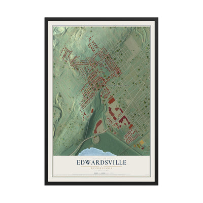 Map of Edwardsville, Pennsylvania, 12 x 18 inch print in a black wood frame