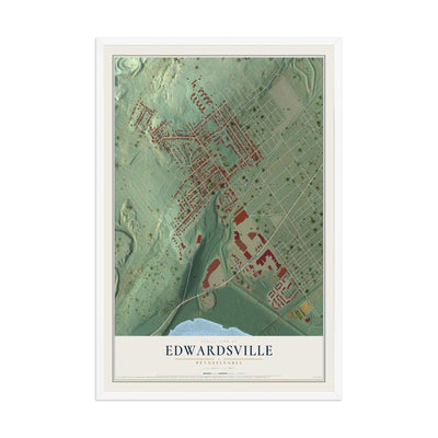 Map of Edwardsville, Pennsylvania, 12 x 18 inch print in a white wood frame