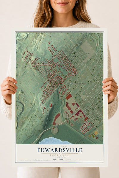 Map of Edwardsville, Pennsylvania, 18 x 24 inch unframed archival matte print