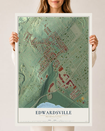 Map of Edwardsville, Pennsylvania, 24 x 36 inch unframed archival matte print