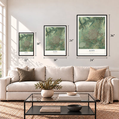 Egypt, Pennsylvania map in 12 x 18, 18 x 24 and 24 x 36 inch sizes above a sofa
