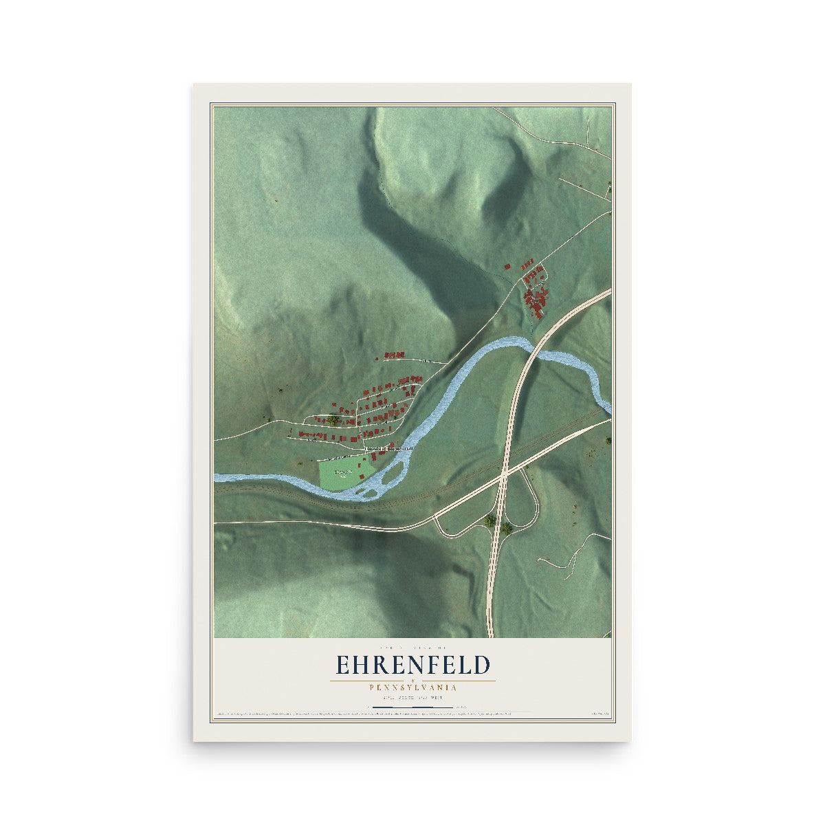 Map of Ehrenfeld, Pennsylvania, 12 x 18 inch unframed archival matte print