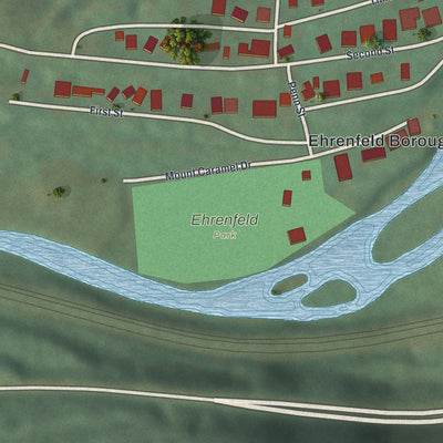 Second close-up of the map of Ehrenfeld, Pennsylvania print showing more streets and buildings