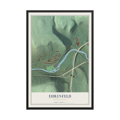 Map of Ehrenfeld, Pennsylvania, 12 x 18 inch print in a black wood frame