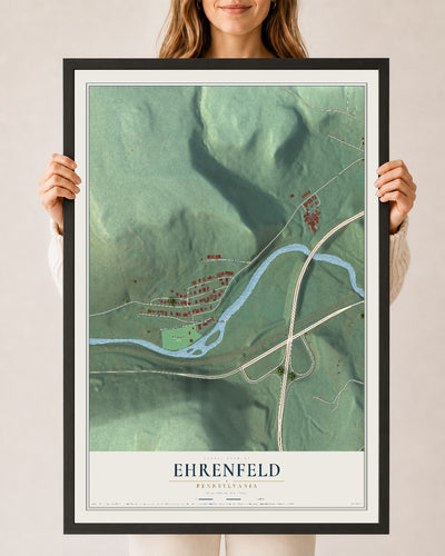 Map of Ehrenfeld, Pennsylvania, 24 x 36 inch print in a black wood frame