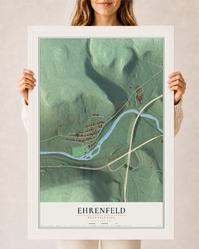 Map of Ehrenfeld, Pennsylvania, 24 x 36 inch print in a white wood frame