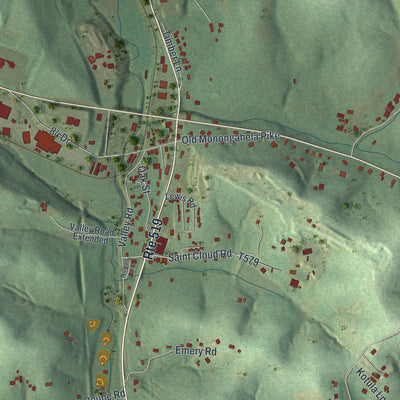 Close-up of the map of Eighty Four, Pennsylvania print showing street and building detail