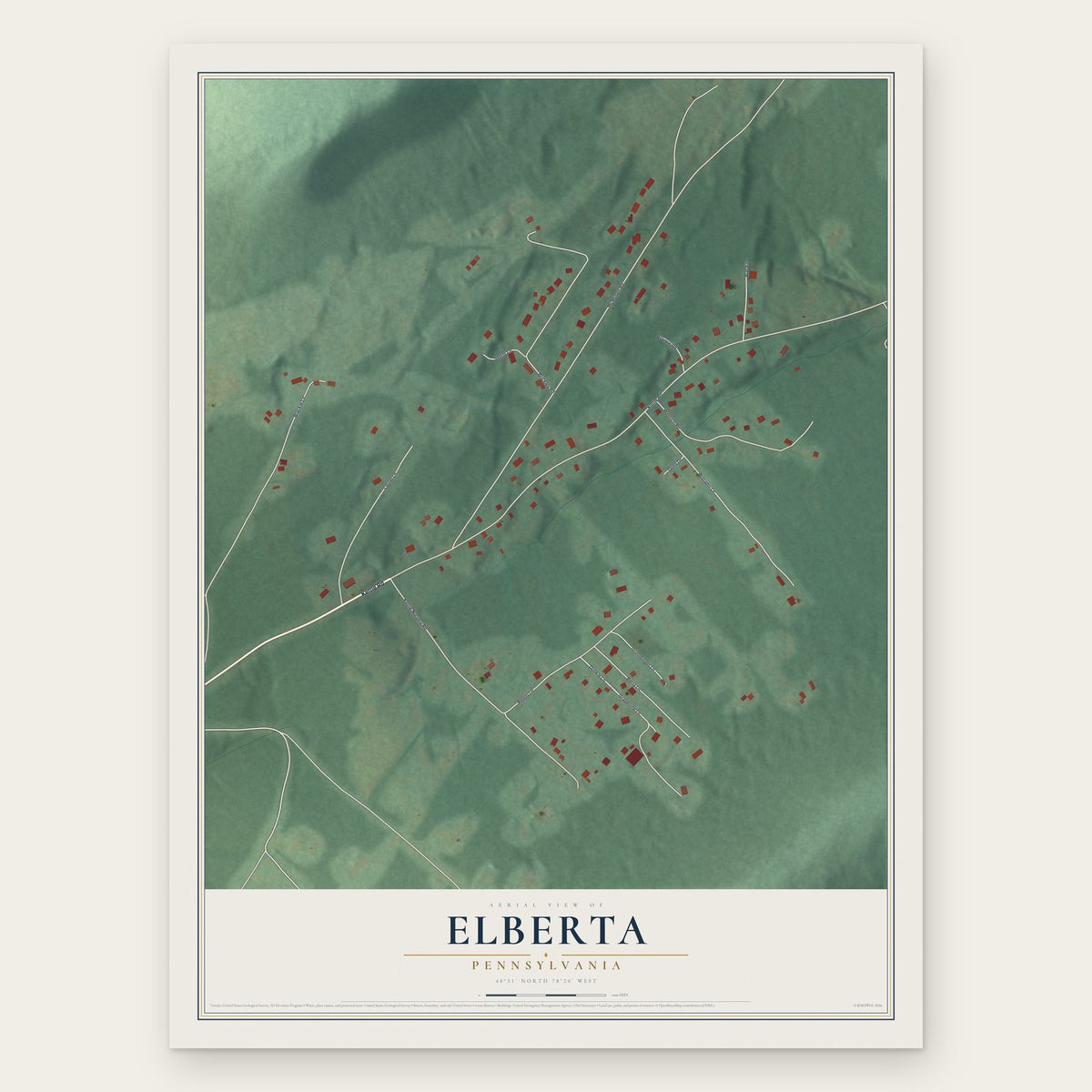 Elberta, Pennsylvania map print, the full design