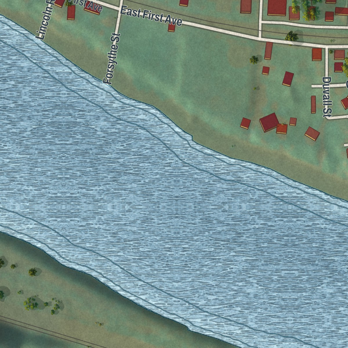 Second close-up of the map of Elco, Pennsylvania print showing more streets and buildings