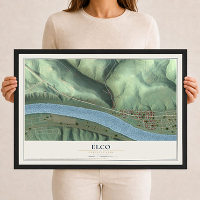 Map of Elco, Pennsylvania, 12 x 18 inch print in a black wood frame
