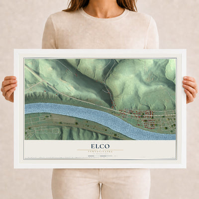 Map of Elco, Pennsylvania, 12 x 18 inch print in a white wood frame