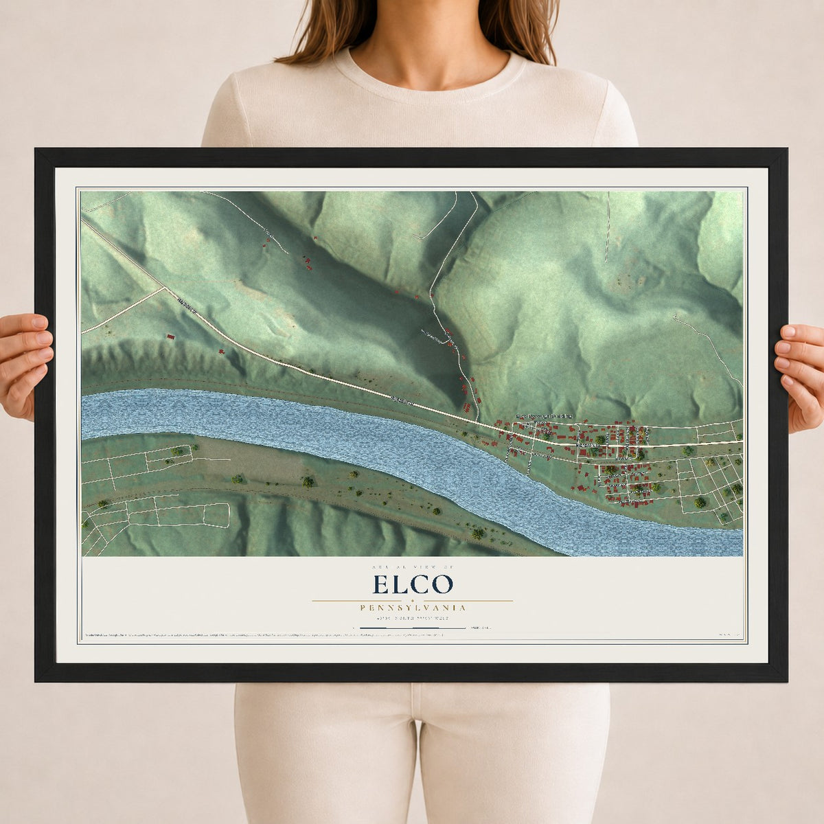 Map of Elco, Pennsylvania, 18 x 24 inch print in a black wood frame