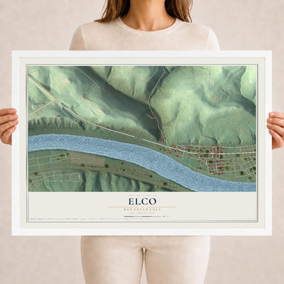Map of Elco, Pennsylvania, 18 x 24 inch print in a white wood frame