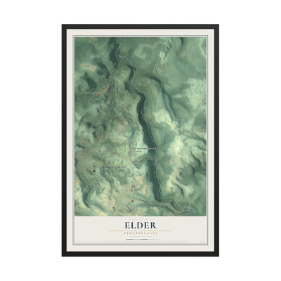 Map of Elder, Pennsylvania, 12 x 18 inch print in a black wood frame