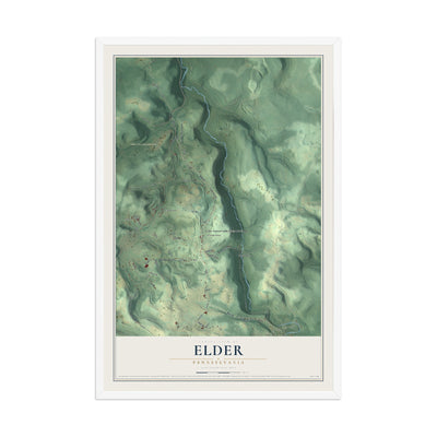 Map of Elder, Pennsylvania, 12 x 18 inch print in a white wood frame